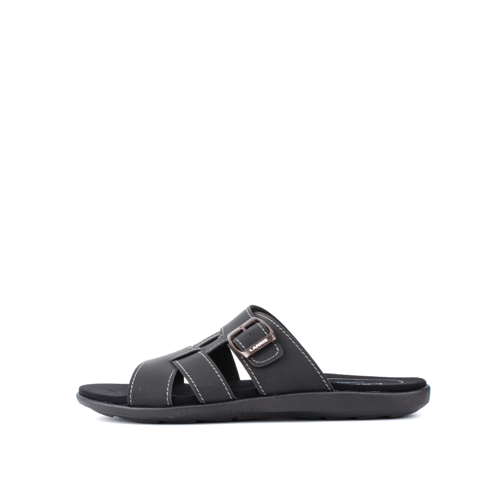LARRIE Men Black Open Toe Slip On Mules