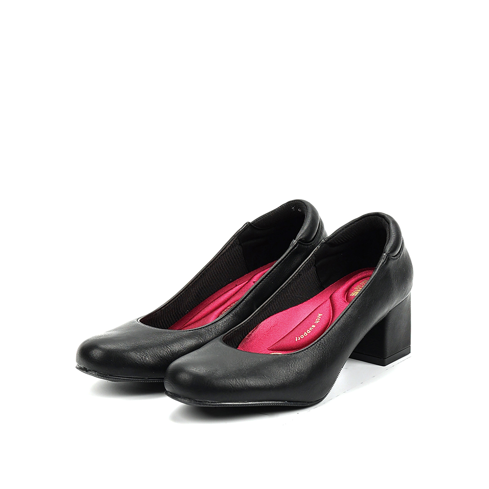 LARRIE Ladies Black Round-Toe Block Heel Pumps - L22410-FJ01SV-1-BLACK - Image 2