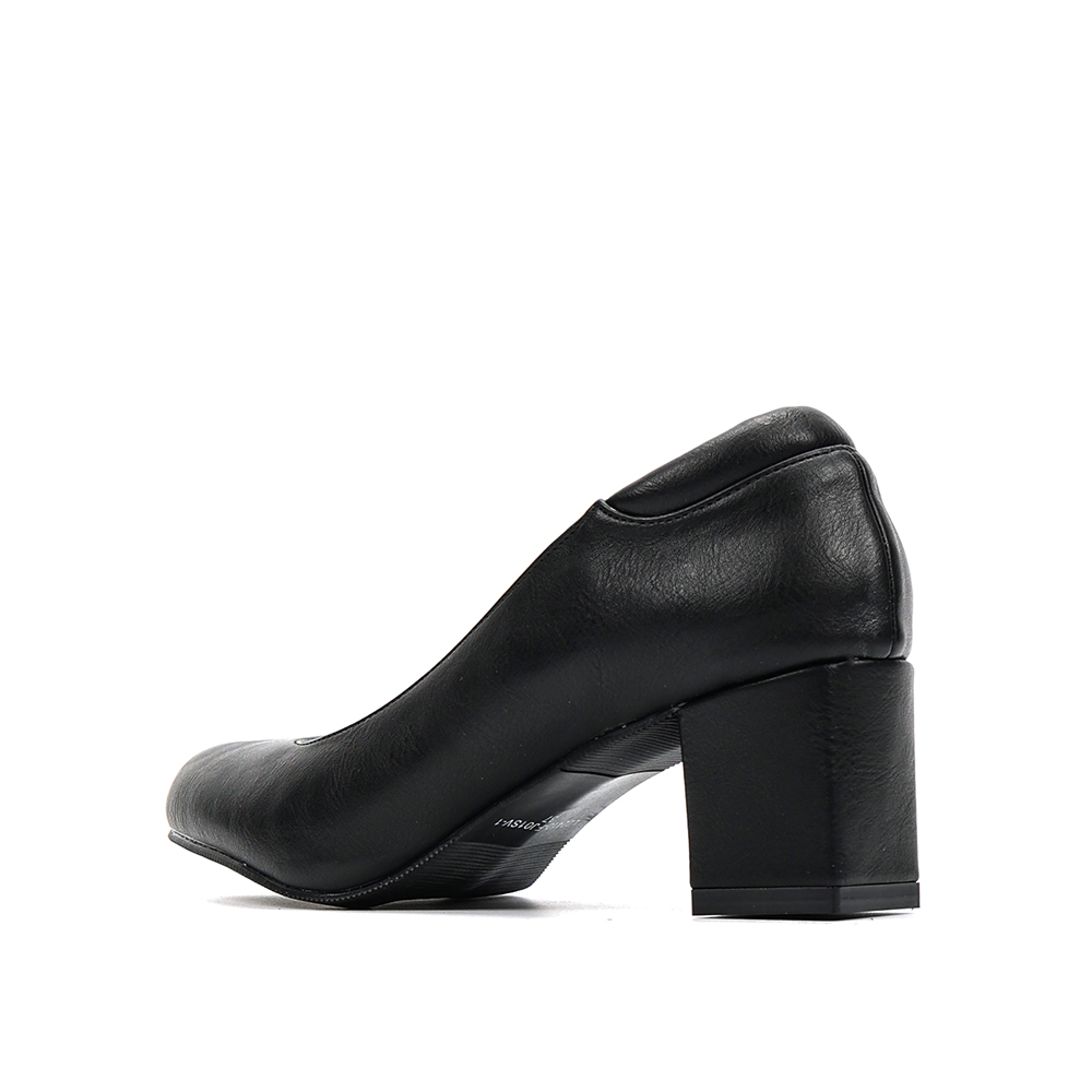 LARRIE Ladies Black Round-Toe Block Heel Pumps - L22410-FJ01SV-1-BLACK - Image 3