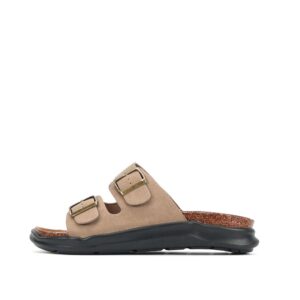 LARRIE Men Taupe Cork Footbed Double Buckle Flat Sandals 592509-TH1SV-63P-TAUPE