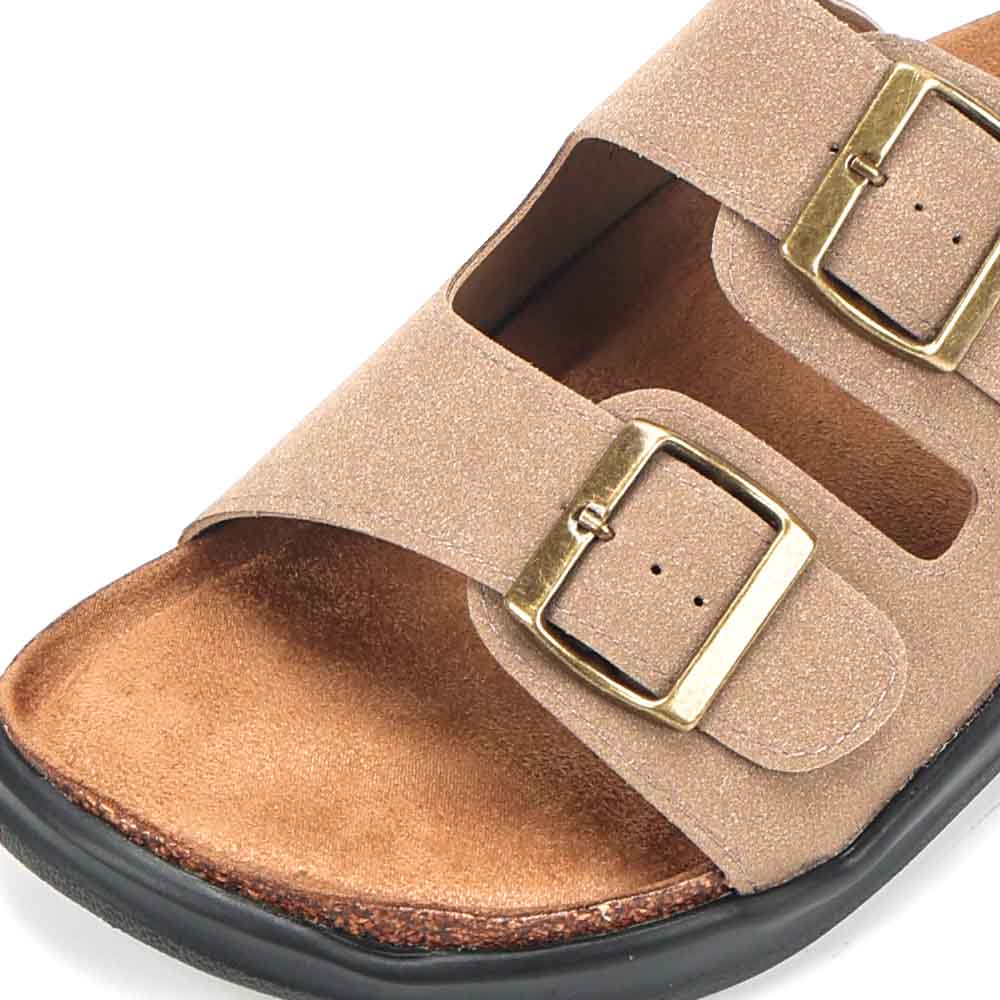 LARRIE Men Taupe Cork Footbed Double Buckle Flat Sandals 592509-TH1SV-63P-TAUPE - Image 5