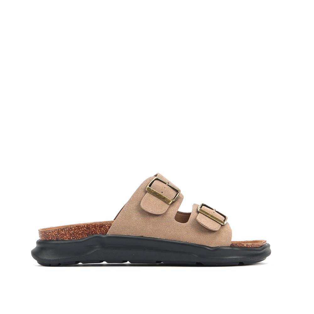 LARRIE Men Taupe Cork Footbed Double Buckle Flat Sandals 592509-TH1SV-63P-TAUPE - Image 2