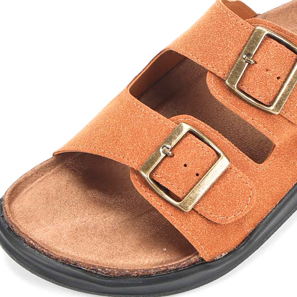 LARRIE Men Tan Cork Footbed Double Buckle Flat Sandals 592509-TH1SV-8P-TAN - Image 5