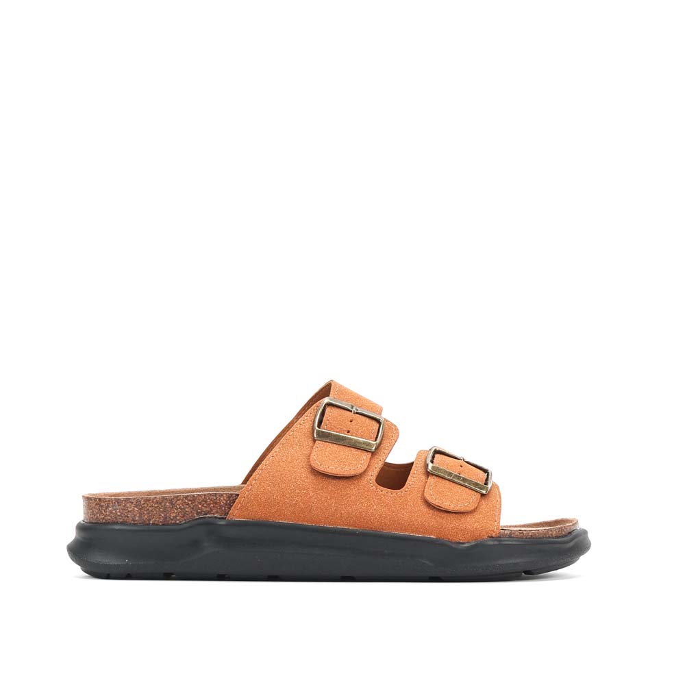 LARRIE Men Tan Cork Footbed Double Buckle Flat Sandals 592509-TH1SV-8P-TAN - Image 2