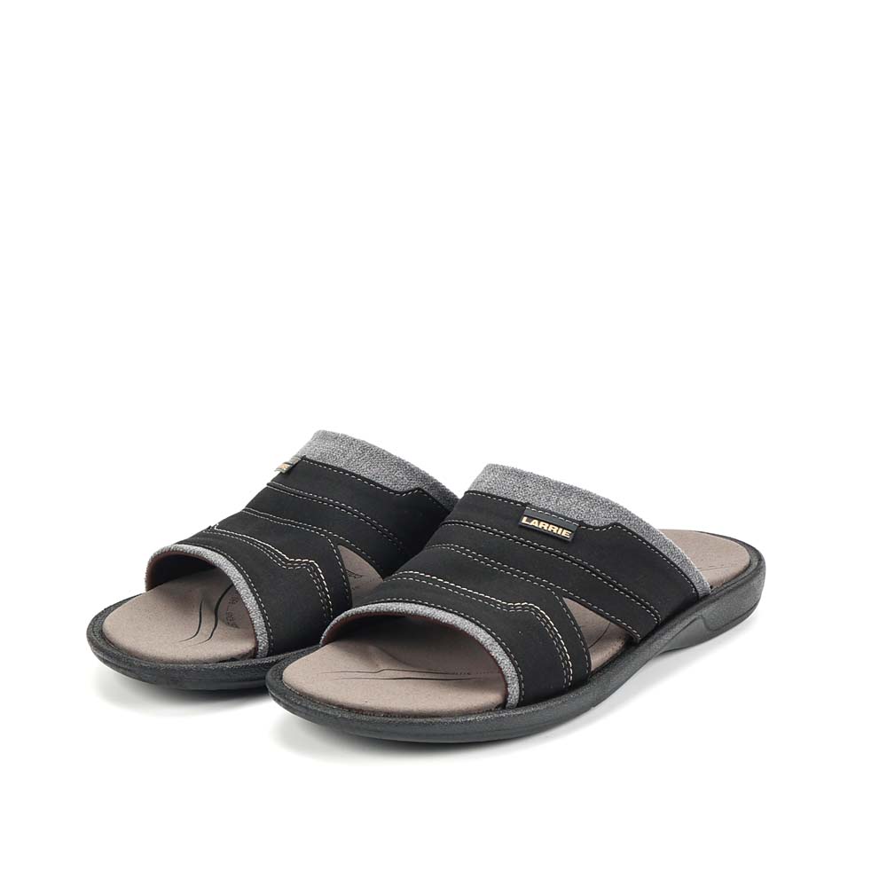 LARRIE Men Black Smooth Step Slip On Comfort Sandals - Image 7
