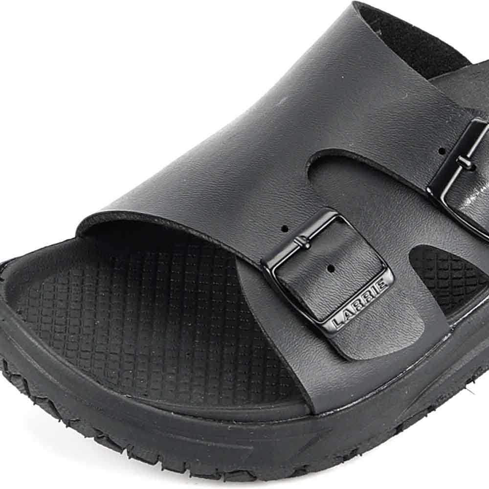 LARRIE Men Black Soft Footbed Double Buckle Casual Sliders - Image 5
