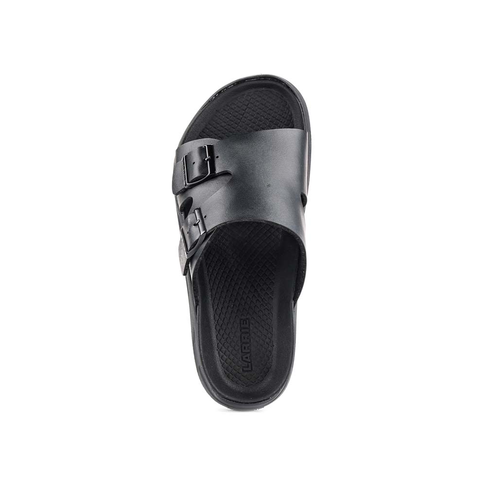LARRIE Men Black Soft Footbed Double Buckle Casual Sliders - Image 4