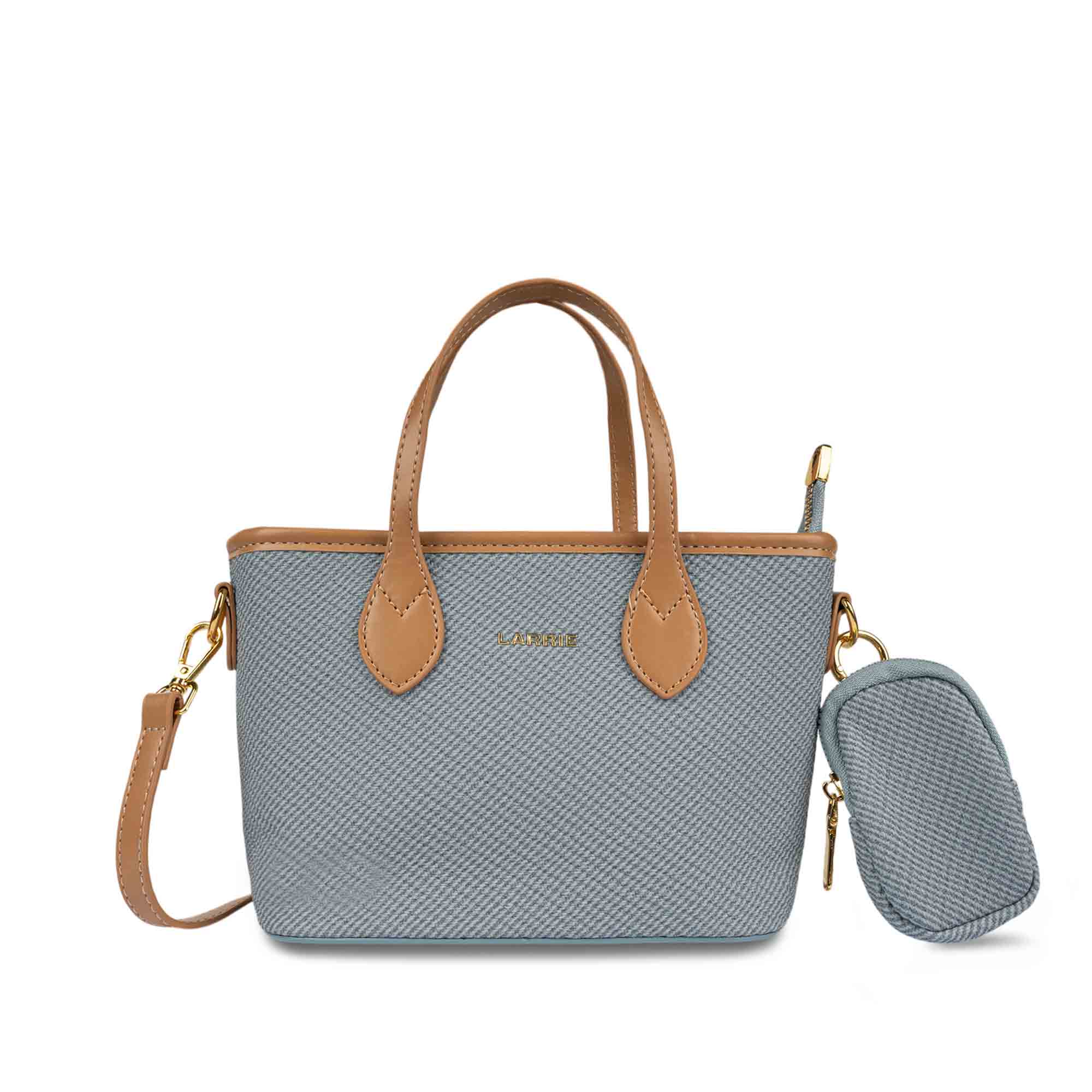 LARRIE Ladies PU Leather Canvas Mini Tote Bag
