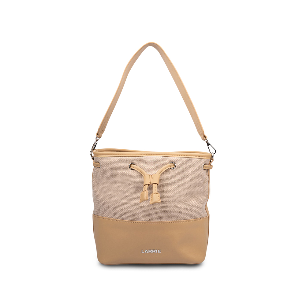 LARRIE Ladies PU & Fabric Bucket Bag with Drawstring Design Bag - Image 2